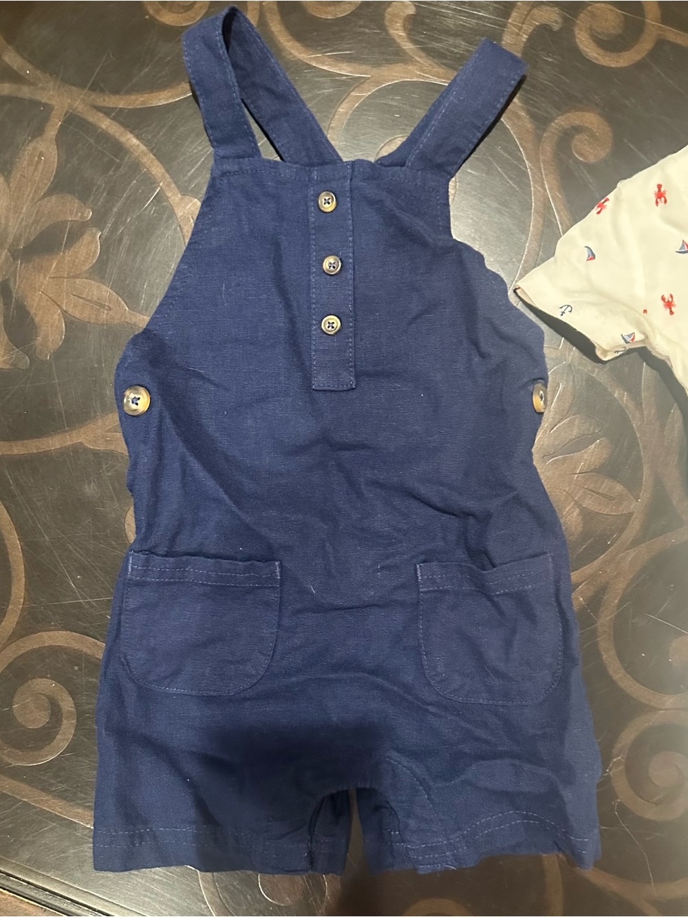 Carter's 2 piece Blue Toddler Overalls Shorts & coordinating shirt, Size 12 MOS - Picture 4 of 6
